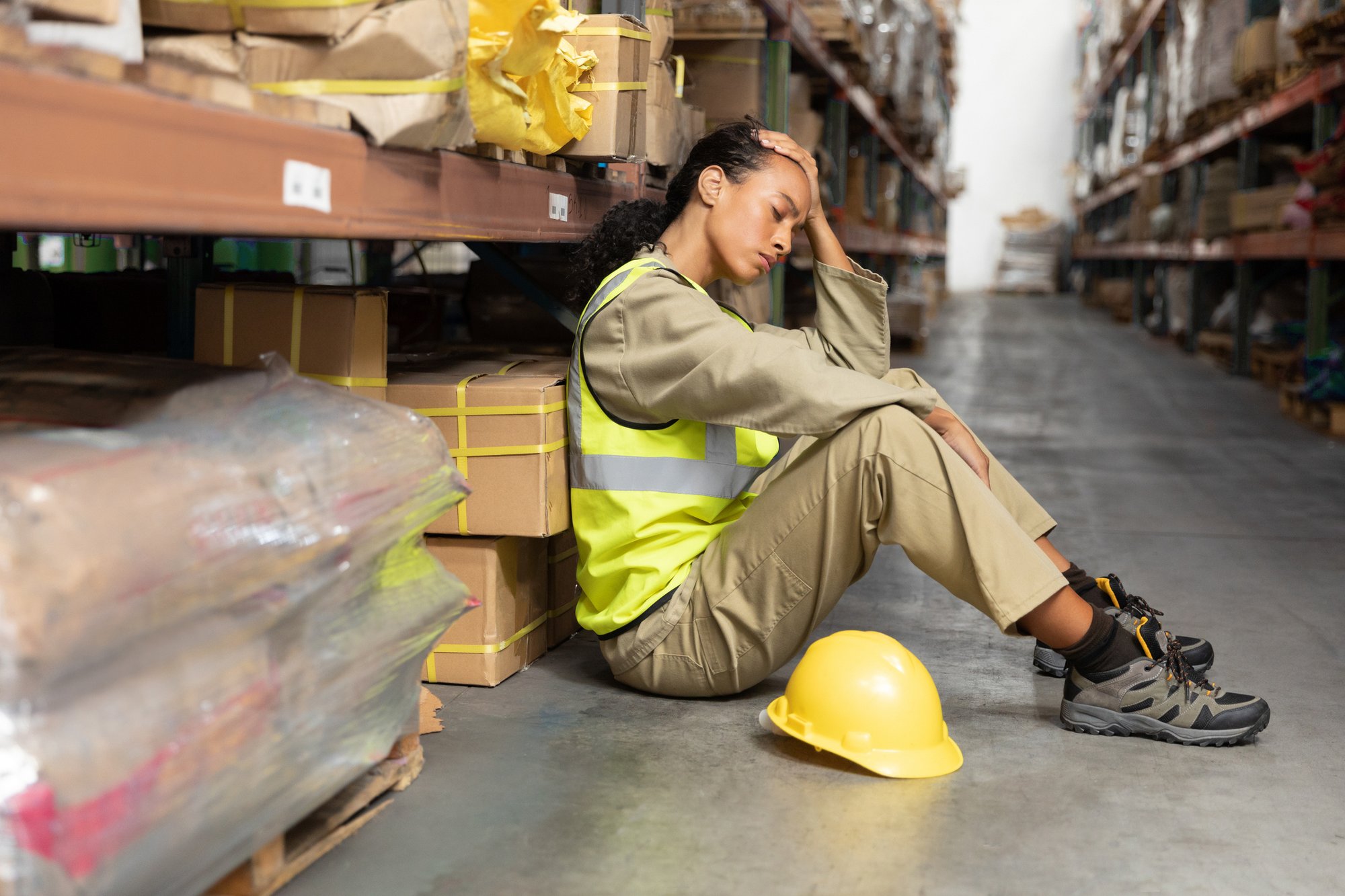 Stressed warehouse worker