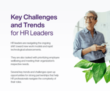 PDF snapshot showing an individual wearing glasses and holding a phone, with the title 'Key Challenges and Trends for HR Leaders'.