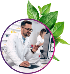 A pharmacist looking at a computer screen