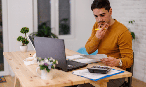 A man going through his finances